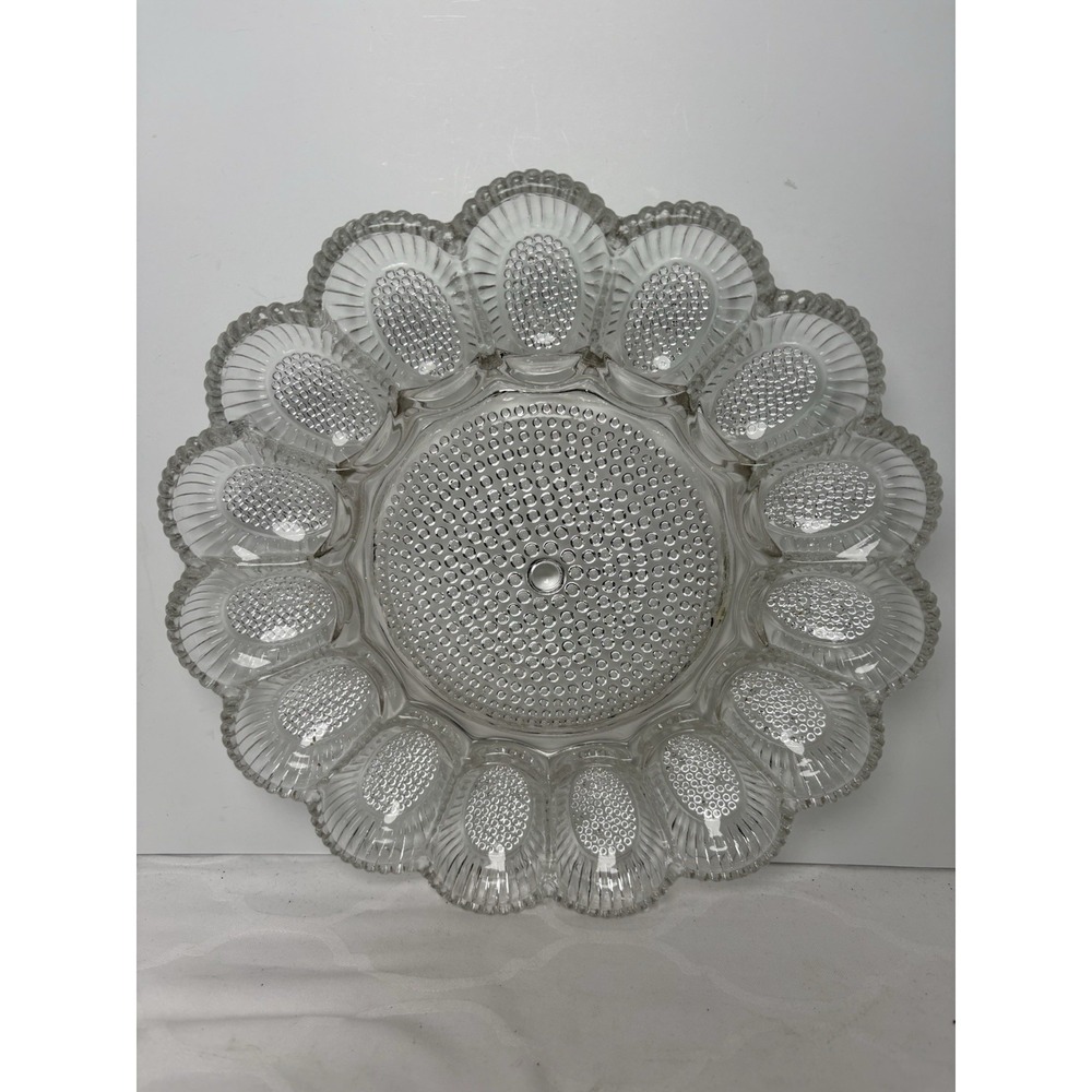 Vintage Indiana Glass Hobnail Deviled Egg Plate Clear Glass 15 Egg Spots